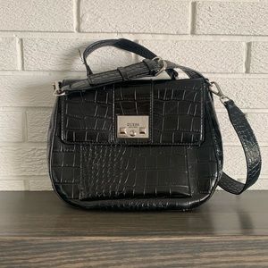 GUESS black textured satchel